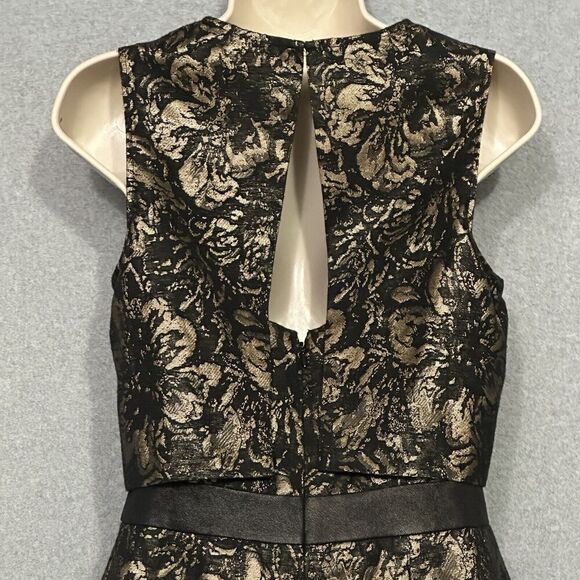 Cynthia Steffe Womens Dress 4 Black Gold Metallic Floral Sleeveless Event Fairy - Picture 6 of 14